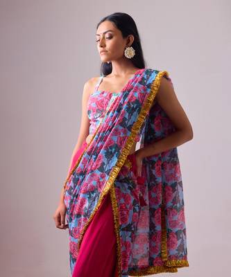 Multicolor floral printed kota saree paired with dhoti pant 2