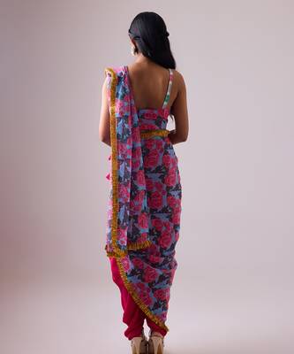Multicolor floral printed kota saree paired with dhoti pant 3