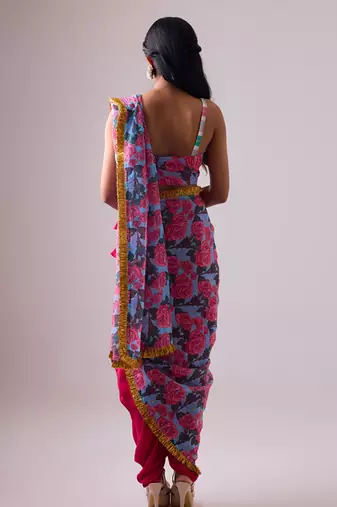 Multicolor floral printed kota saree paired with dhoti pant