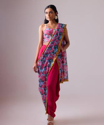 Multicolor floral printed kota saree paired with dhoti pant 4