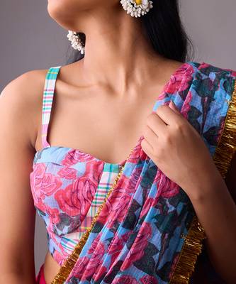 Multicolor floral printed kota saree paired with dhoti pant 5
