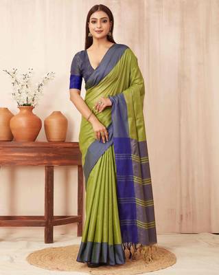 Green silk blend saree with contrast  blouse 1
