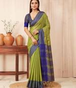 Green silk blend saree with contrast  blouse