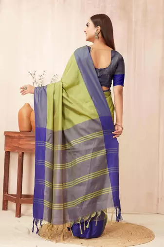Green silk blend saree with contrast  blouse