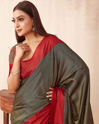 Olive silk blend saree with contrast  blouse 5