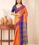 Orange silk blend saree with contrast  blouse