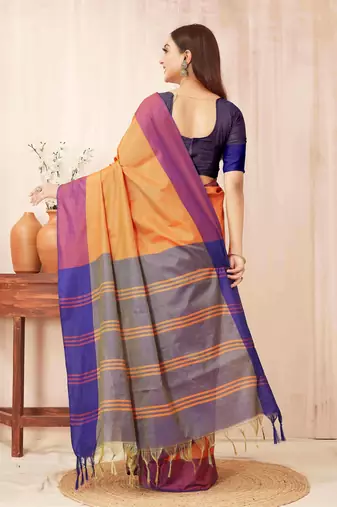 Orange silk blend saree with contrast  blouse