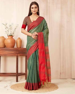 Teal silk blend saree with contrast  blouse 1