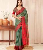 Teal silk blend saree with contrast  blouse