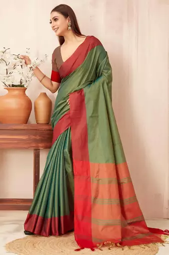 Teal silk blend saree with contrast  blouse