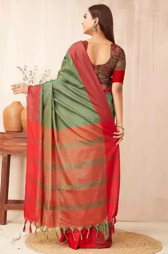 Teal silk blend saree with contrast  blouse