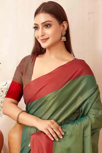 Teal silk blend saree with contrast  blouse