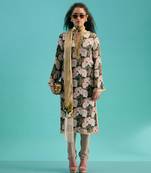 Coffee crepe silk floral printed kurta set