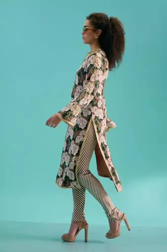 Coffee crepe silk floral printed kurta set