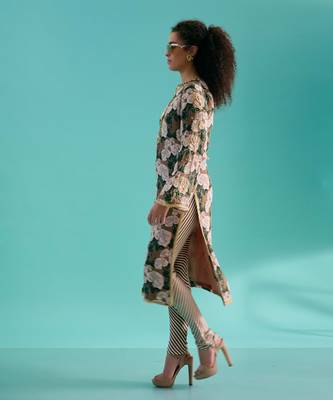 Coffee crepe silk floral printed kurta set 3