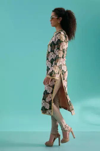 Coffee crepe silk floral printed kurta set