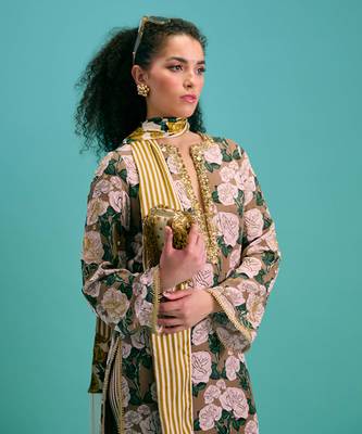 Coffee crepe silk floral printed kurta set 5