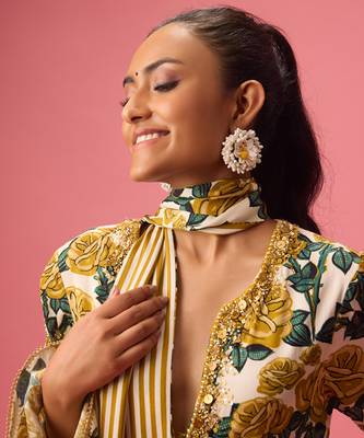 Multicolor silk satin floral printed kurta set 1