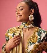 Multicolor silk satin floral printed kurta set