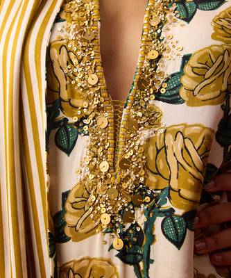 Multicolor silk satin floral printed kurta set 2