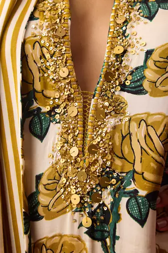 Multicolor silk satin floral printed kurta set