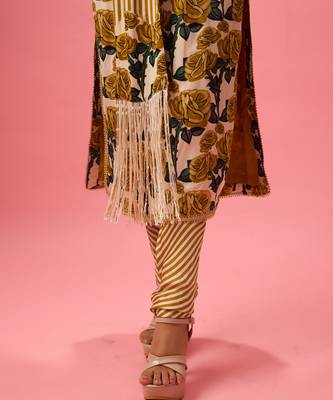 Multicolor silk satin floral printed kurta set 3