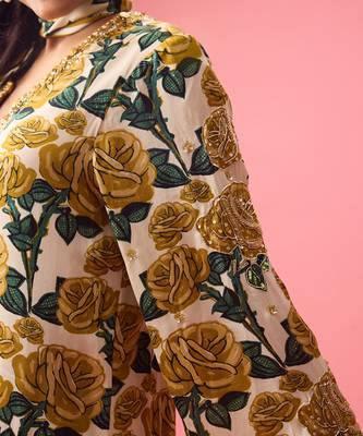 Multicolor silk satin floral printed kurta set 4