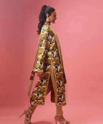 Multicolor silk satin floral printed kurta set 5