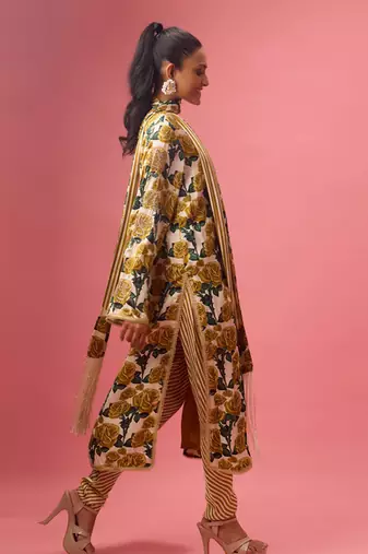 Multicolor silk satin floral printed kurta set