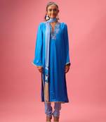 Blue silk satin plain kurta set