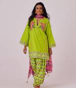 Lime cambric floral printed kurta set
