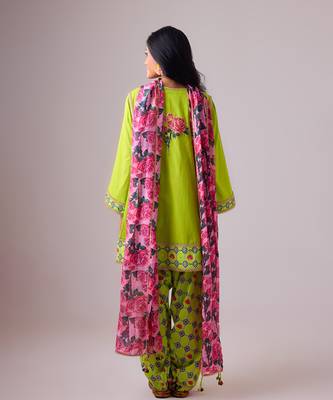 Lime cambric floral printed kurta set 4