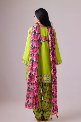 Lime cambric floral printed kurta set