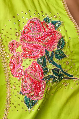 Lime cambric floral printed kurta set