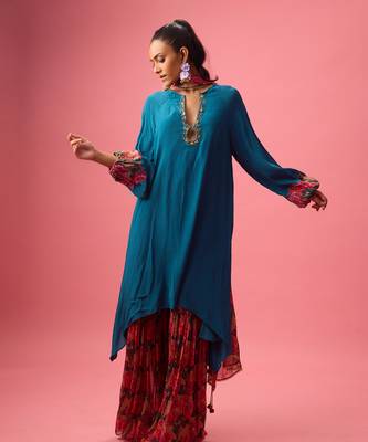 Blue georgette plain sharara 1