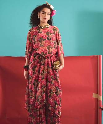 Pink georgette floral printed sharara 1