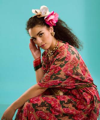 Pink georgette floral printed sharara 3