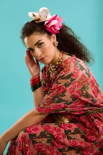 Pink georgette floral printed sharara