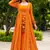 Orange digital print faux georgette Palazzo suit set with crop top & shrug stitched