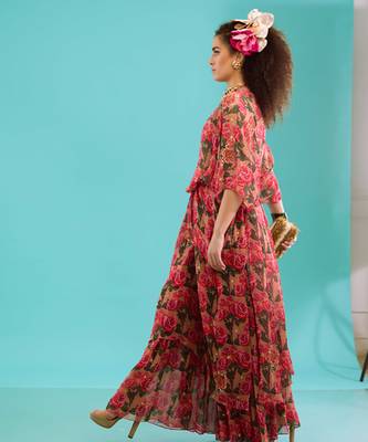 Pink georgette floral printed sharara 5