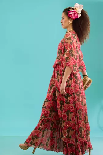 Pink georgette floral printed sharara