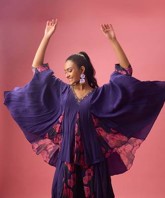 Voilet georgette plain kaftan 2