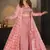 Pink digital print rayon Palazzo suit set with crop top & shrug stitched