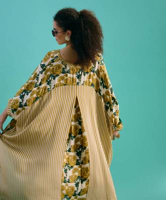 Green silk satin floral printed kaftan 3