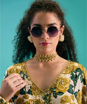 Green silk satin floral printed kaftan 4