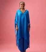 Blue silk satin plain kaftan