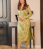 Olive green printed muslin salwar-kameez