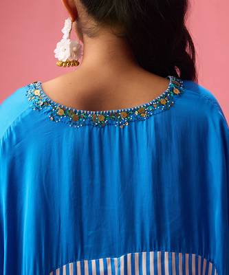 Blue silk satin plain kaftan 2