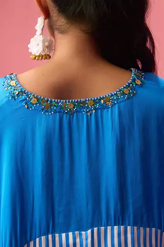 Blue silk satin plain kaftan