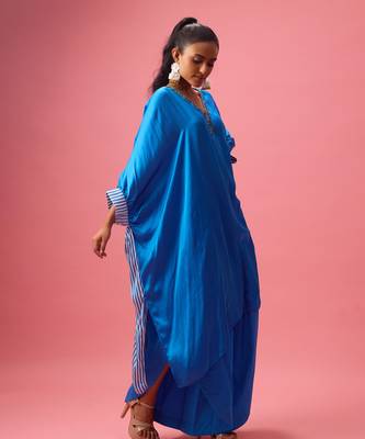 Blue silk satin plain kaftan 4